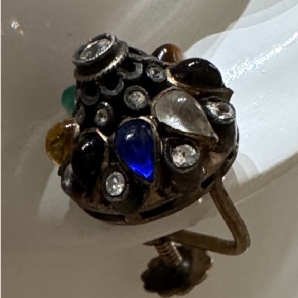 Vintage 14k Gold Harem Princess Clip on Earrings w/ Natural/Real Gemstones - Picture 6 of 6